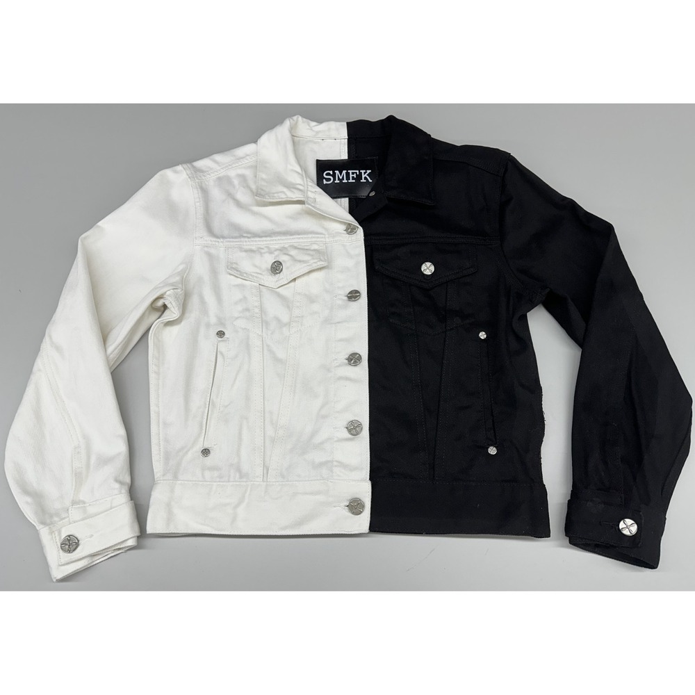 SMFK WOMEN'S BLACK/WHITE‎ SPLIT DENIM JACKET LARGE